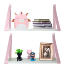 Kit 2 Prateleira Mdf Branca 45x15 Alça Marrom Couro Ecológico Resistente