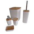 Kit Banheiro Conjunto Acessórios Lavabo Luxo 5 Peças Bambu – Elegância Natural e Sofisticação