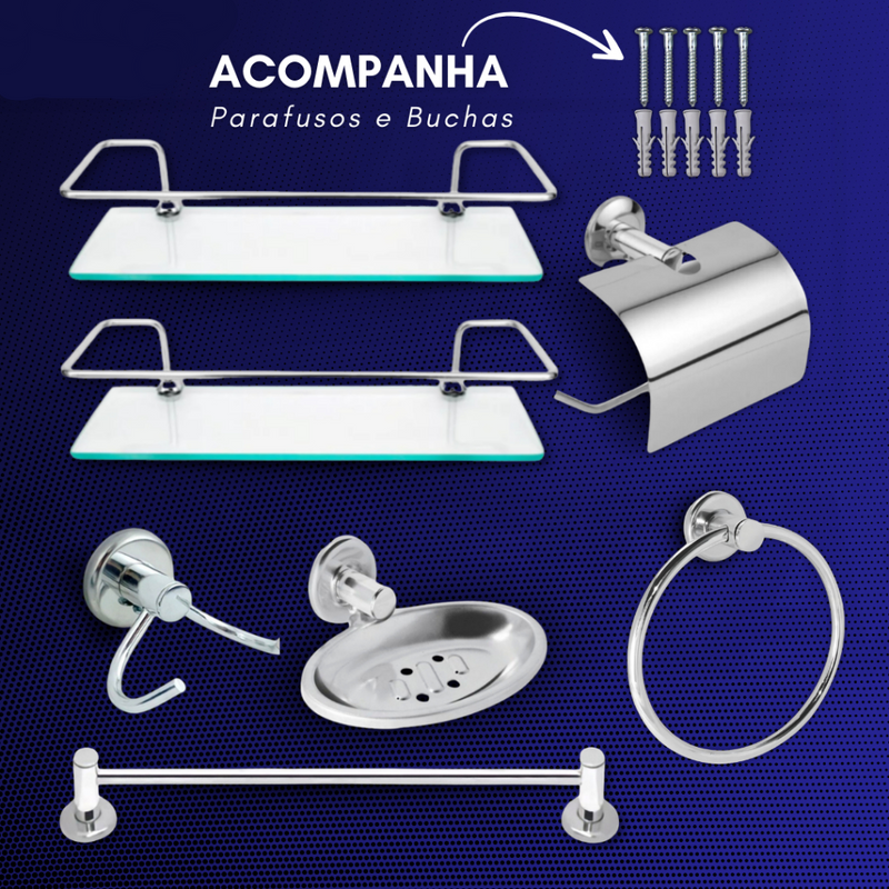 Kit Acessórios para Banheiros 5 peças + 2 Porta Shampoo Reto