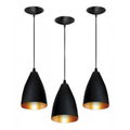 Kit 3 Luminárias Pendentes Modernas Pretas para Sala de Jantar e Teto
