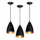 Kit 3 Luminárias Pendentes Modernas Pretas para Sala de Jantar e Teto