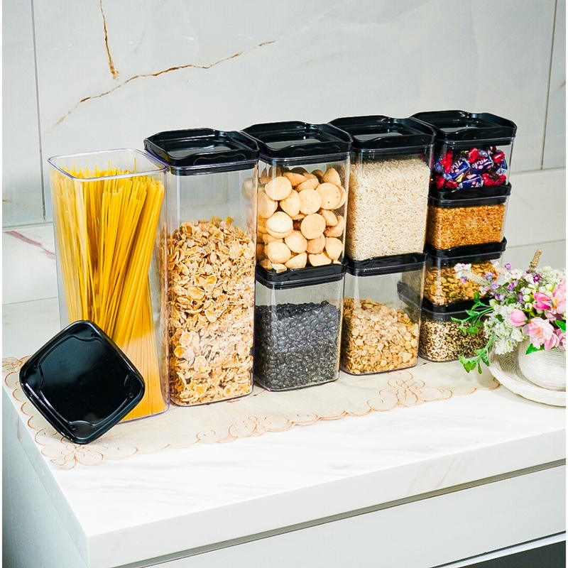 Kit 10 Potes Herméticos Empilháveis em Acrílico para Organização da Cozinha