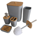Kit Banheiro Conjunto Acessórios Lavabo Luxo 5 Peças Bambu