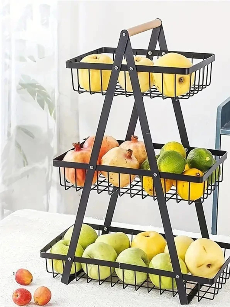 Fruteira de Mesa Aramada 2 e 3 Andares Organizador Multiuso Cesta de Frutas Legumes Cozinha 33cm