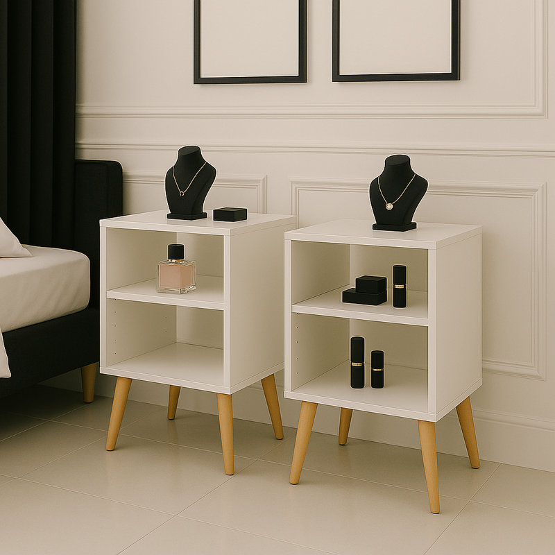 Kit 2 Mesa De Cabeceira Criado Mudo Organizador Moderno Luxo Quarto Sala Escritorio Copa Branco