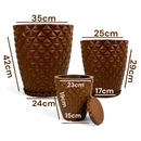 Kit 3 Vasos Marmorizados Decorativos Planta de Luxo ou Flor Polietileno Coluna polida N1 N2 + Bojo N1 Com Pratos