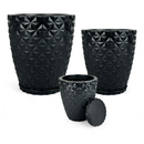 Kit 3 Vasos Marmorizados Decorativos Planta de Luxo ou Flor Polietileno Coluna polida N1 N2 + Bojo N1 Com Pratos