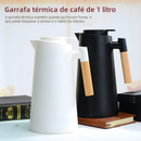 Garrafa Térmica de água / Café 1 Litro Com Termômetro Led Para Chás / Café Design Moderno Cabo Madeira