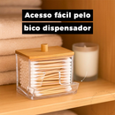 Organizador Cotonete E Algodão Tampa Bambu Acrilico