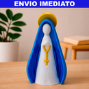 Escultura Decorativa Nossa Senhora com Manto Azul e Halo Dourado