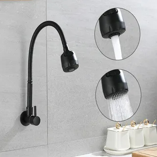 Inox Torneira Prata/Preto Com Chuveiro Com Rotação De 360° Cozinha Luxo Parede Promoção