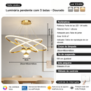 Lustre Pendente LED Moderno 3 Cores Dourado ou Preto para Sala e Jantar
