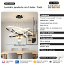 Lustre Pendente LED Moderno 3 Cores Dourado ou Preto para Sala e Jantar