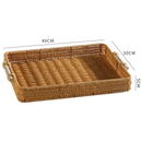 Bandeja de Mesa em Rattan Sintético com Alça de Madeira Multiuso