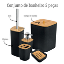 Kit Banheiro Conjunto Acessórios Lavabo Luxo 5 Peças Bambu