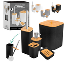 Kit Banheiro Conjunto Acessórios Lavabo Luxo 5 Peças Bambu – Elegância Natural e Sofisticação