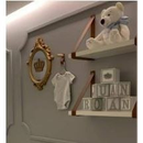 Kit 2 Prateleira Mdf Branca 45x15 Alça Marrom Couro Ecológico Resistente