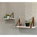 Kit 2 Prateleira Mdf Branca 45x15 Alça Marrom Couro Ecológico Resistente
