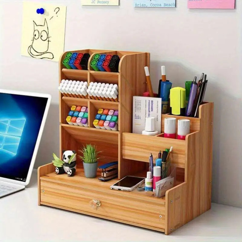 Organizador De Mesa Escritório Multiuso C/ Gaveta Nicho Canetas