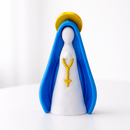 Escultura Decorativa Nossa Senhora com Manto Azul e Halo Dourado